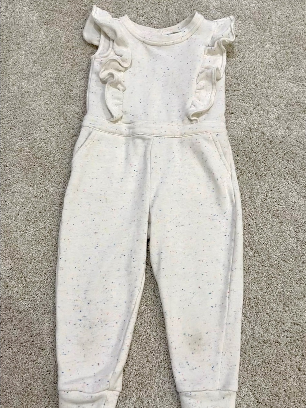 Janie and Jack Cream Speckled Ruffle Romper